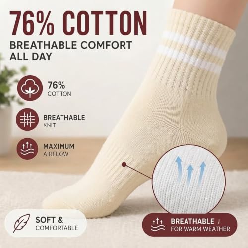 Forever Bambe Mini Crew Socks for Women 4-Pack Cushioned Bottom Retro Striped Socks - Athletic Women's Short Calf Sock - color: 11 - Fall Brown