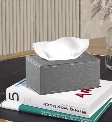 Linen Tissue Box Cover Rectangle,Aesthetic Facial Tissue Cube Box Holder - color: Grey Cloth