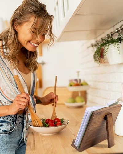 Beautiful Cookbook Stand for Your Kitchen Counter - Solid Wood, Fits iPad