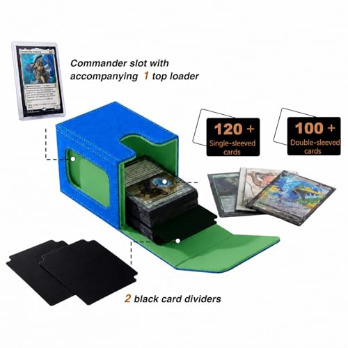 Venssu MTG Deck Box with Commander Display, Fits TCG Cards (Blue＆Green) - color: Blue＆Green