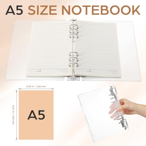 Tofficu Clear A5 Binder Cover 9.05X7.28In Acrylic Notebook Shell Refillable Transparent Journal Photo Album Cover with Loose Leaf Ring for Office and School Supplies