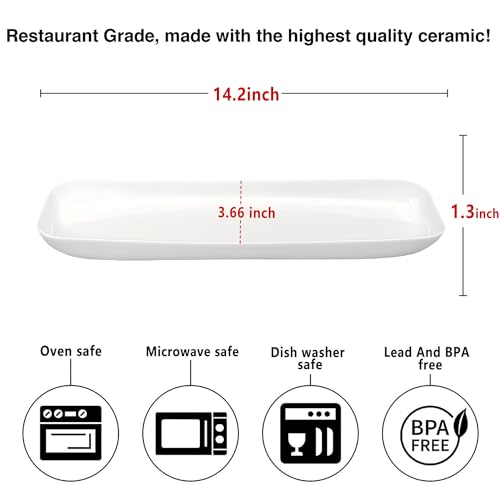 Olive Plate, 2 Curved Olive Tray - Large, Chip Resistant,Cheeses and Appetizers, White Porcelain Olive Canoe, Dishwasher Safe, For Snacks, Condiments, Or Appetizers 14.2 Inch - color: White Set of 2, size: 14.2 Inch