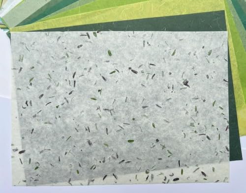 A5 50 Sheets Natural Fiber Mulberry Tree Mulberry Paper Sheets Art Tissue Washi Paper Design Craft Art Origami Suppliers Card Making 8.3" x 5.8". (Green Leaves,Banana Bark, etc.,,, A5) - color: Green Leaves,Banana Bark, etc.,,, size: A5