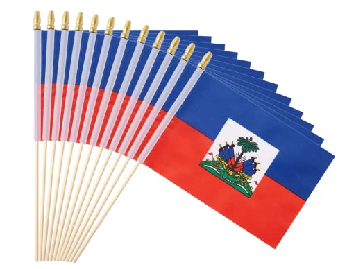 25Pack Small Haiti Flag Handheld Mini Haitian Flag on Stick 5x8 Inch - color: Haiti