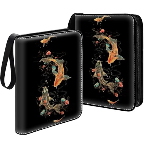 Card Binder 400 Pockets, 50 Sleeves Large Binder Trading Cards Holder 4 Pocket, Storage Organizer, Album Folder Case Protector Collector Gift Golden Koi Fish Swim Art - color: Golden Koi Fish Swim Art, size: 4 Pocket