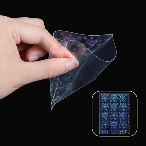 100PCS Laser Flashing Card Sleeves, Love Heart Laser Flashing Holographic Card Sleeves, Photocard Sleeve with Holographic Foil Cover, Laser-Flashing Trading Card-Protector for Photo Cards (65x90mm)