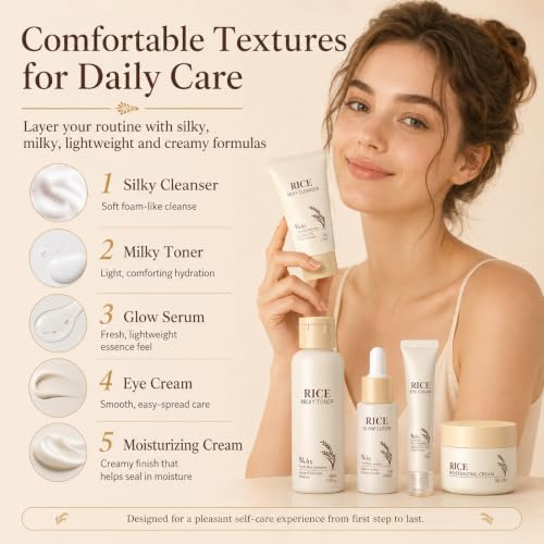 21PCS Rice Skincare Set for Teen Girls & Women, Korean Skin Care Set, Skin Care for Teens 10-12, Hydrating Korean Skincare Set Gifts Birthday Facial Kit for Women
