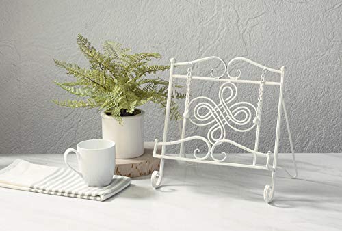 Tripar Swirl Design White Metal Cookbook Stand, for Use with Tablets, Catalogs, Cookbooks, Recipe Holders, Portable, Adjustable, Free Standing - color: White