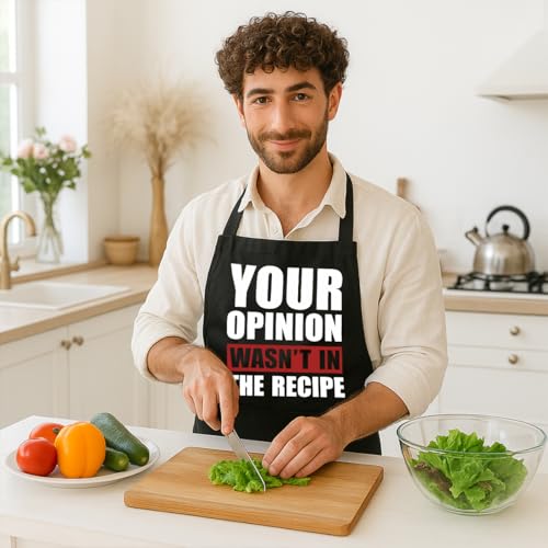Funny Black Grill Apron with Pockets for Man,Dad,Husband,Father in Law,Chef Daddy Grilling Apron BBQ Cooking Gifts - color: Opinion Wasn't in Recipe