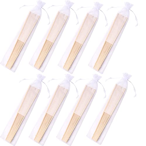 24pcs White Imitated Silk Hand Fan Imitated Silk Fabric Bamboo Handheld Folded Fan Bridal Dancing Props Church Wedding Party Favors with Organza Bags (White) - color: White