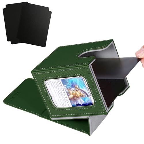 Venssu MTG Deck Box with Commander Display Window (Green&Grey, 1 window) - color: Green and Grey