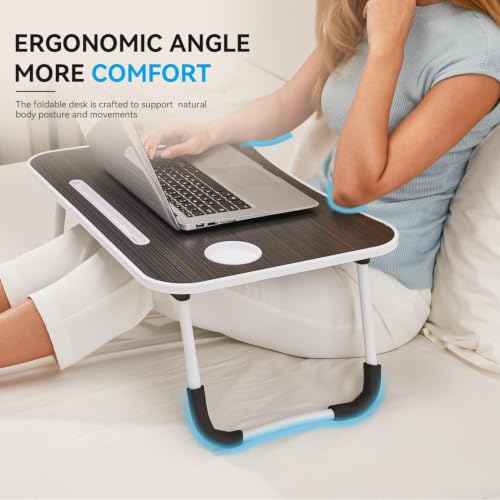BUYIFY 23" Foldable Lap Desk for Laptop Writing w/Cup Holder Black - color: Black-gold