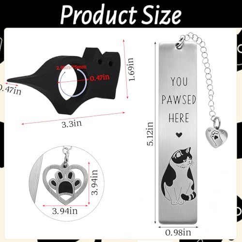 4Pcs Cat Bookmarks Set, 2Pcs Thumb Page Holders and 2Pcs Metal Markers
