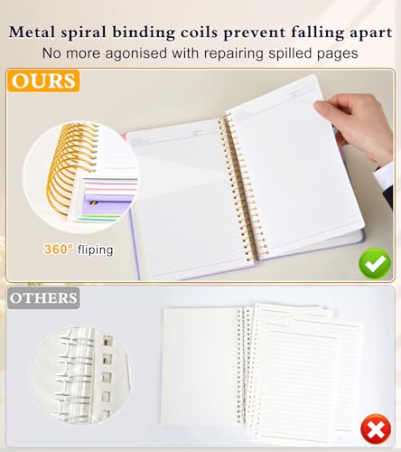 5 Subject Notebook College Ruled 240 Pages, A5(5.8"x8.3") Hardcover Spiral Notebook with Removable Pocket Dividers Tabs, Lined Spiral Journal Notebook for Women, Notebooks for Work School Note taking purple - color: Purple, size: A5