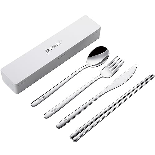 DEVICO Reusable Utensils for Lunch Box,5Pcs Travel Silverware Set with Case