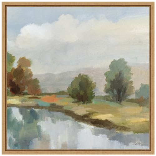 Amanti Art Framed Canvas Wall Art 22x22 River and Clouds III by Silvia Vassileva, Framed Wall Art Canvas, Landscapes Artwork, Modern Decor, Medium Poster Painting for Living Room, Bedroom, Bathroom, - color: Sylvie Natural, size: 22"L x 22"W