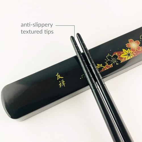 JapanBargain, Japanese Travel Chopsticks with Case, Red Yuzen Design, Reusable Bamboo Chopsticks, Portable Utensil Set, Dishwasher Safe, Set of 1, Made in Japan - color: Red-Yuzen