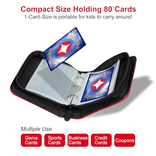 GEAoffice Small Trading Card Binder 1 Pocket Holds 80 Cards, Zip Close, Red - color: Red-Dia