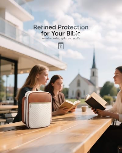 BellaHold Bible Cover Case for Women Quilted Bible Case with Handle Strap - color: White & Brown, size: XL