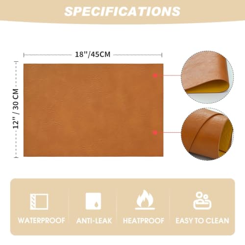 Artoid Mode Rust Faux Leather Placemats Set of 4 - color: Rust, size: 12" x 18", Rectangular Set of 4