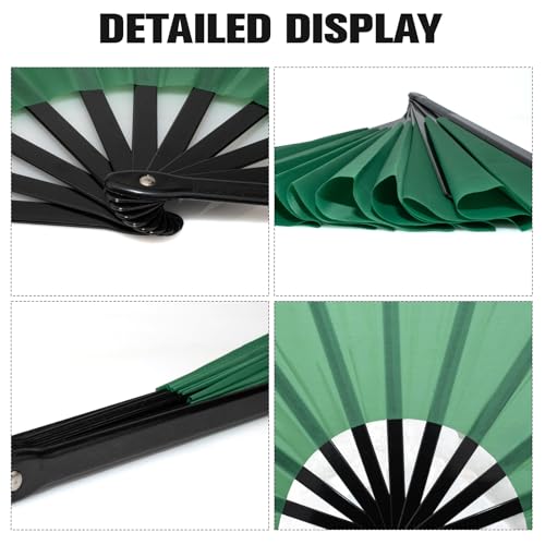 QIRMIZI 10PCS Large Folding Hand Rave Fan - Popping Fan Clacking Fans for Chinese Kung Fu, Tai Chi, Dance, Music Festivals,Carnivals, Weddings, EDM Events, Parties & Decorations,Green - color: Green
