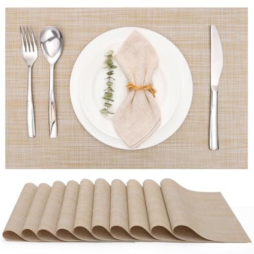 Myir JUN Placemats Set of 10 Kitchen and Dining Table Placemats - color: A-beige, size: Set of 10