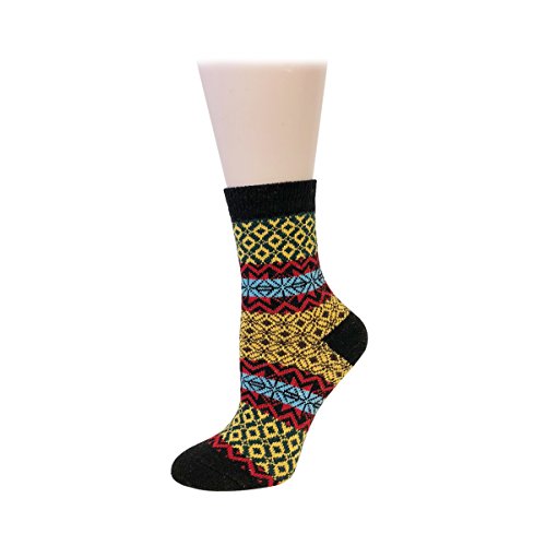 Bowbear Women’s 5-Pair Vintage Pattern Wool Socks - color: Colorful Weave, size: 9-11