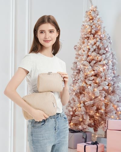 Narwey Makeup Bag Travel Toiletry Bag, Cosmetic Bag for Women Girls - color: A-Brown Stripe, style: Large
