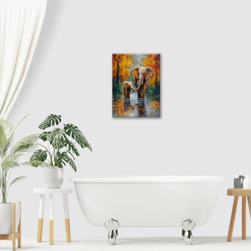Elephant Wall Art Forest Canvas Wall Decor Pictures Paintings Prints Artwork Framed Decorations For Bathroom Bedroom Living Room Office Gifts 12" x 16" - color: Elephant, size: 16"L x 12"W