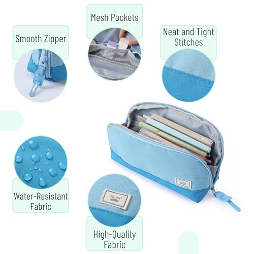 Mr. Pen- Wide-Opening Pencil Case, Triangle Design - color: Blue