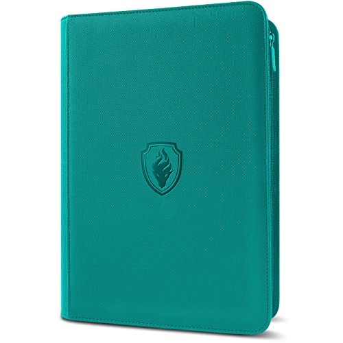 Premium Zip Card Binder, Fabmaker 9 Pocket Trading Card Binder PU Cover - color: Turquoise, size: 9 Pocket - 13.9" x 10.5"