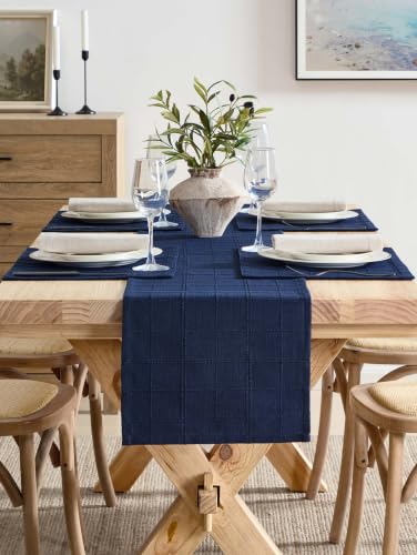 ZeeMart Linen Checked Farmhouse Placemats Set of 4, Navy Blue 13x19in - color: Navy Blue, size: Set of 4