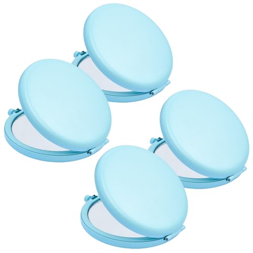 Compact Mirror for Purse, Metal Round Shell, Double-Sided 1X/2X Magnifying, Portable Travel Makeup Mirror, Mini Pocket Mirror, Aquamarine,4 Packs - color: Aquamarine