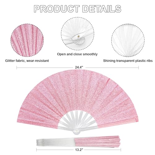 EOSAU 13" Glitter Folding Hand Fans Foldable, Clacking Fans for Women Pink - color: 13" Pink 03