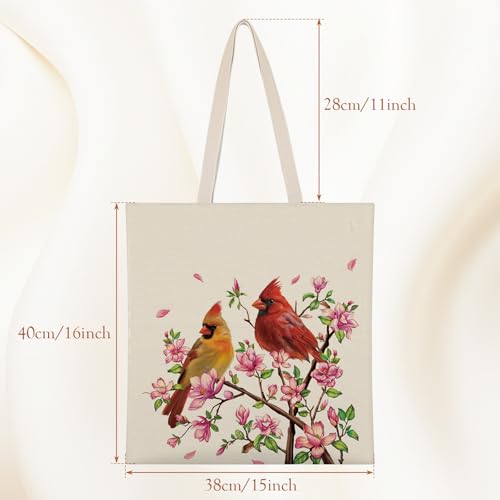 Louise Maelys Cardinal Pair Canvas Tote Bag For Women with Zipper Pocket - style: Cardinal Flower