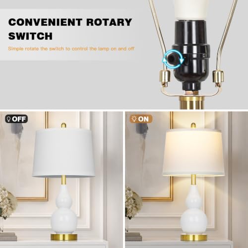 Rinweey 25" White Double Gourd Ceramic Lamps Set of 2, Modern Bedside Lamps - color: White - 25"H
