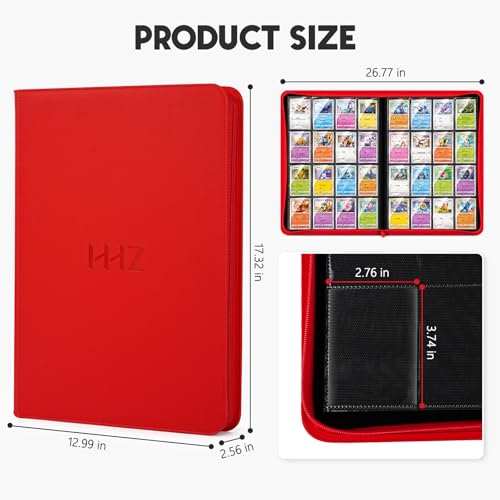 HHZ 16-Pocket Trading Card Binder, 832 Slots, Side Loading, Ringless -Red - color: Red