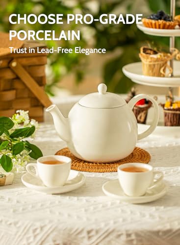 Sweese Porcelain Teapot, 40 Ounce Tea Pot - Large Enough for 5 Cups, White (Pack of 3) - color: White, size: 40oz (no infuser) (Pack of 3)