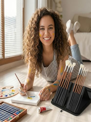 DUGATO Long Brush Holder & Organizer, Canvas Case 5.7 x 14.8 in, Black - color: Black, size: Large 5.7x14.8 inches