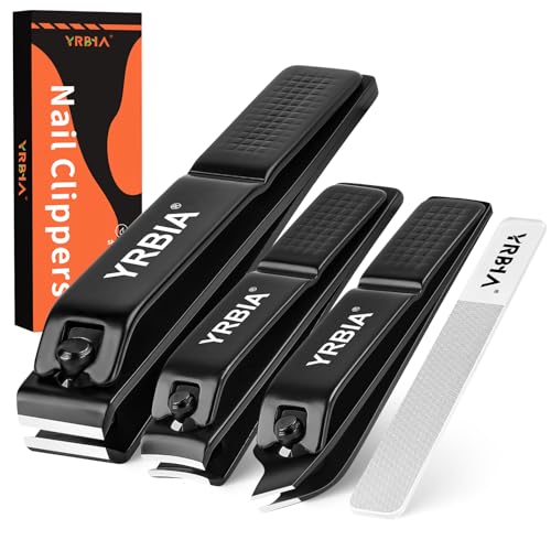 Nail Clippers with Glass Nail File, YRBIA Ultra Sharp Nail Clipper Set, Professional Stainless Steel Fingernail & Toenail Clippers Nail Cutter Set for Men & Women Black - size: 4 Piece Set