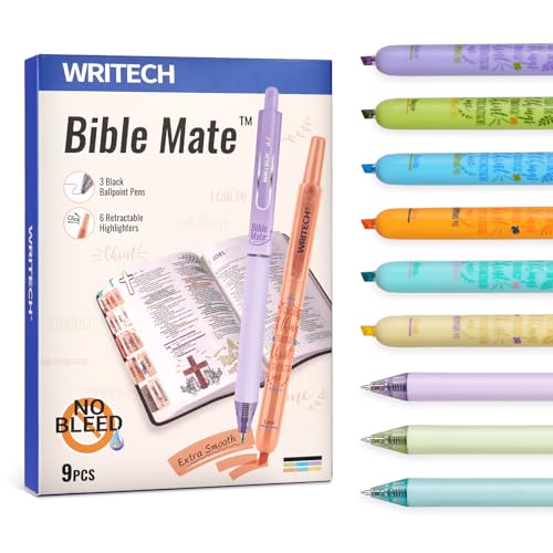 WRITECH Bible Mate Journaling Set: Highlighters & 0.7mm Ballpoint Pens 9ct - color: Multicolor-0.7mm