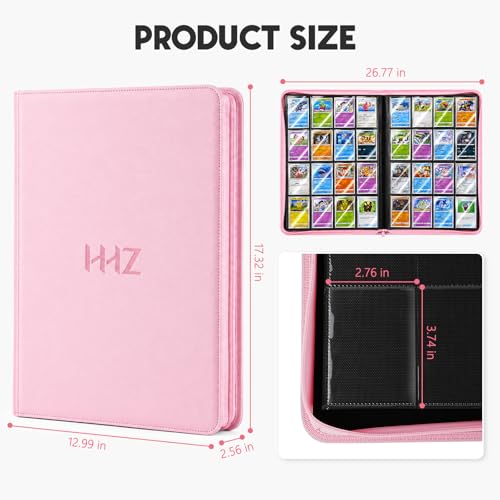HHZ 16-Pocket Trading Card Binder, 832 Slots, Side Loading, Ringless -Pink - color: Pink