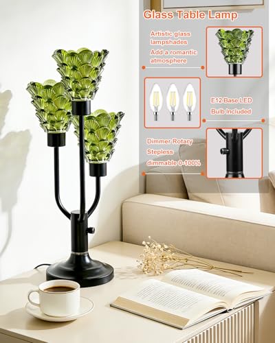 Lightdot Green Glass Mid Century Modern Table Lamp Dimmable Bulbs Included - color: 09-Black-Green-Shell