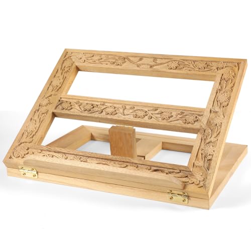 DoubleFill Adjustable Wooden Bible Stand Carved Folding Holder,Light Brown - color: Light Brown