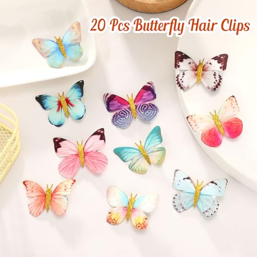 20Pcs Butterfly Hair Clips Moving Rainbow Glitter Clip Fairy Accessories Dream Color - color: Dreamy