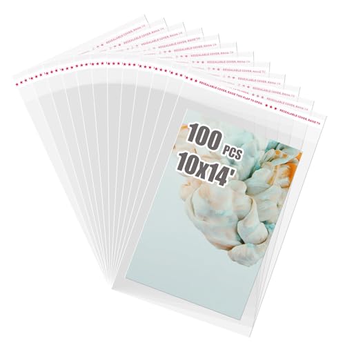 Egofine Self Sealing Cellophane Bags 100 PCS Clear Resealable Sleeves Bags for 10x14 Photo Mats (Bag Size: 10x14 inches) - color: 10"x14"Pack of 100