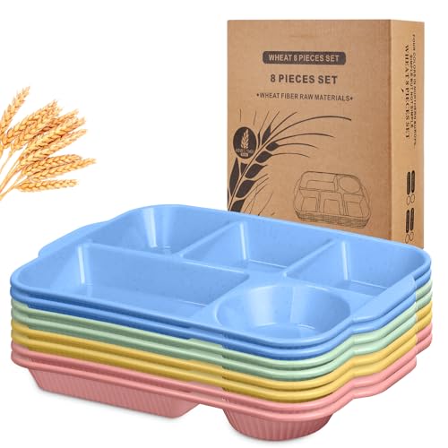 Pinkunn 8 Pcs 13'' Divided Plates for Adults Wheat Straw, Fresh - color: Fresh