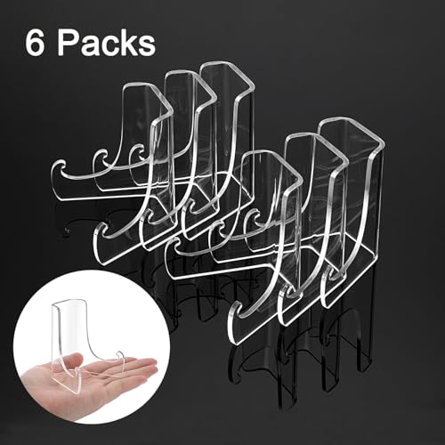 Hipiwe 6 Packs Acrylic Easels Display Stands Clear Flat Back Easel Display