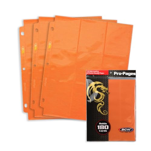 BCW Double-Sided 9-Pocket Pages Holder - 10 Orange Pages | Trading Card Binder Sheets | Secure Side Loading | Ideal Card Storage and Display Solution - color: Orange