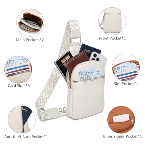 DIOMO Anti Theft Small Sling Bag for Women Cross Body Bag Trendy, RFID Fanny Packs Vegan Leather for Women Travel Belt Purse - color: 1-Beige Silver Zipper